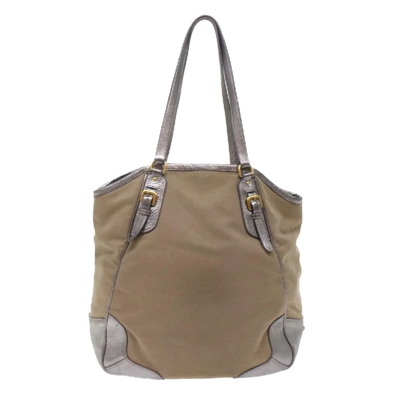 Prada Tote Bag Canvas Leather Beige  49595